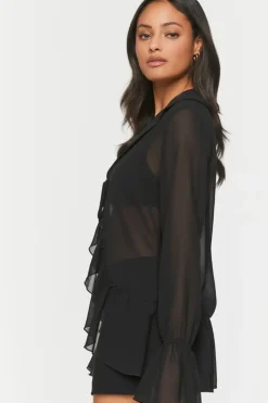 Chiffon Ruffled Tie-Front Top