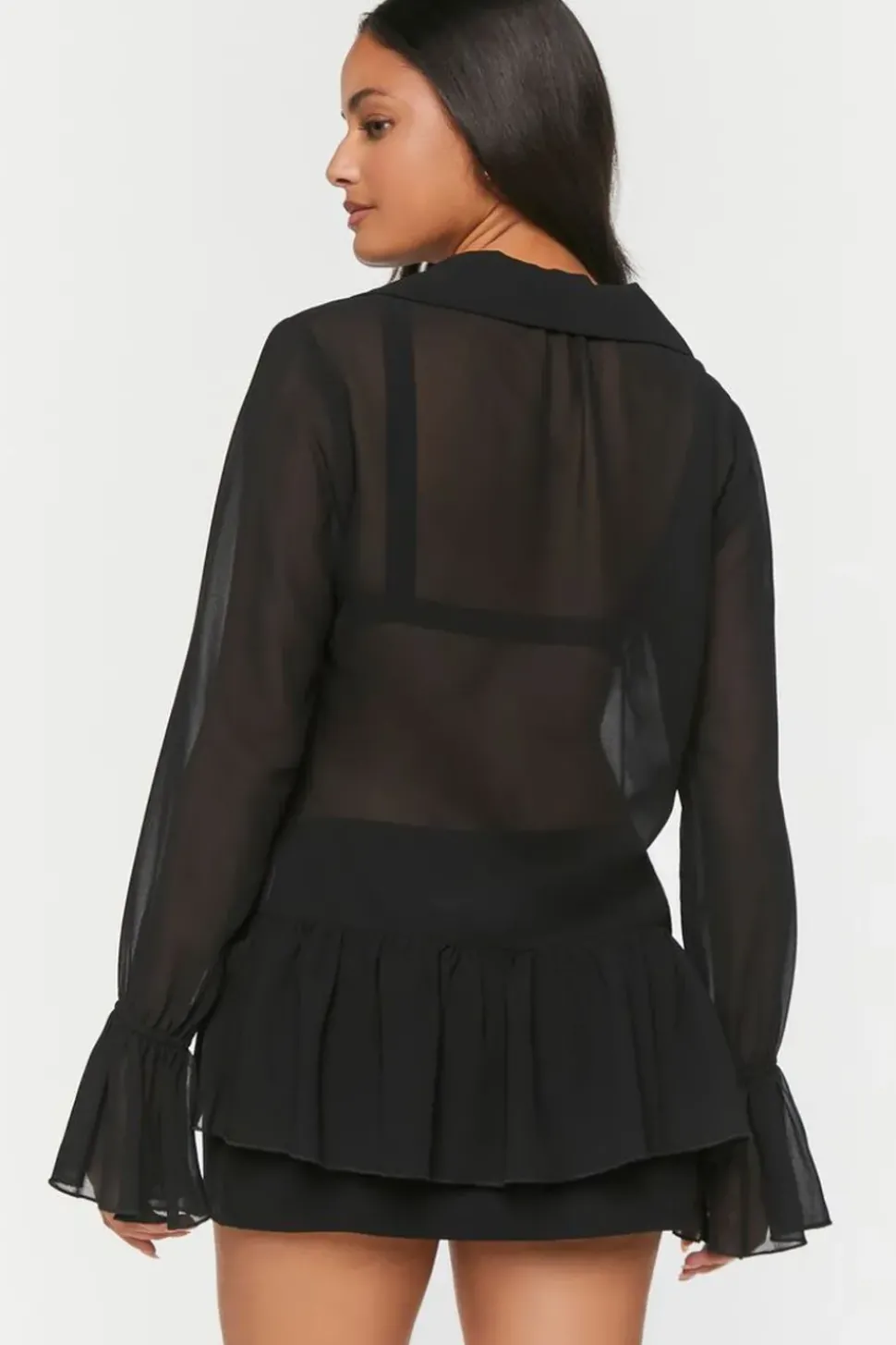 Chiffon Ruffled Tie-Front Top