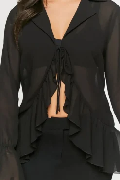 Chiffon Ruffled Tie-Front Top