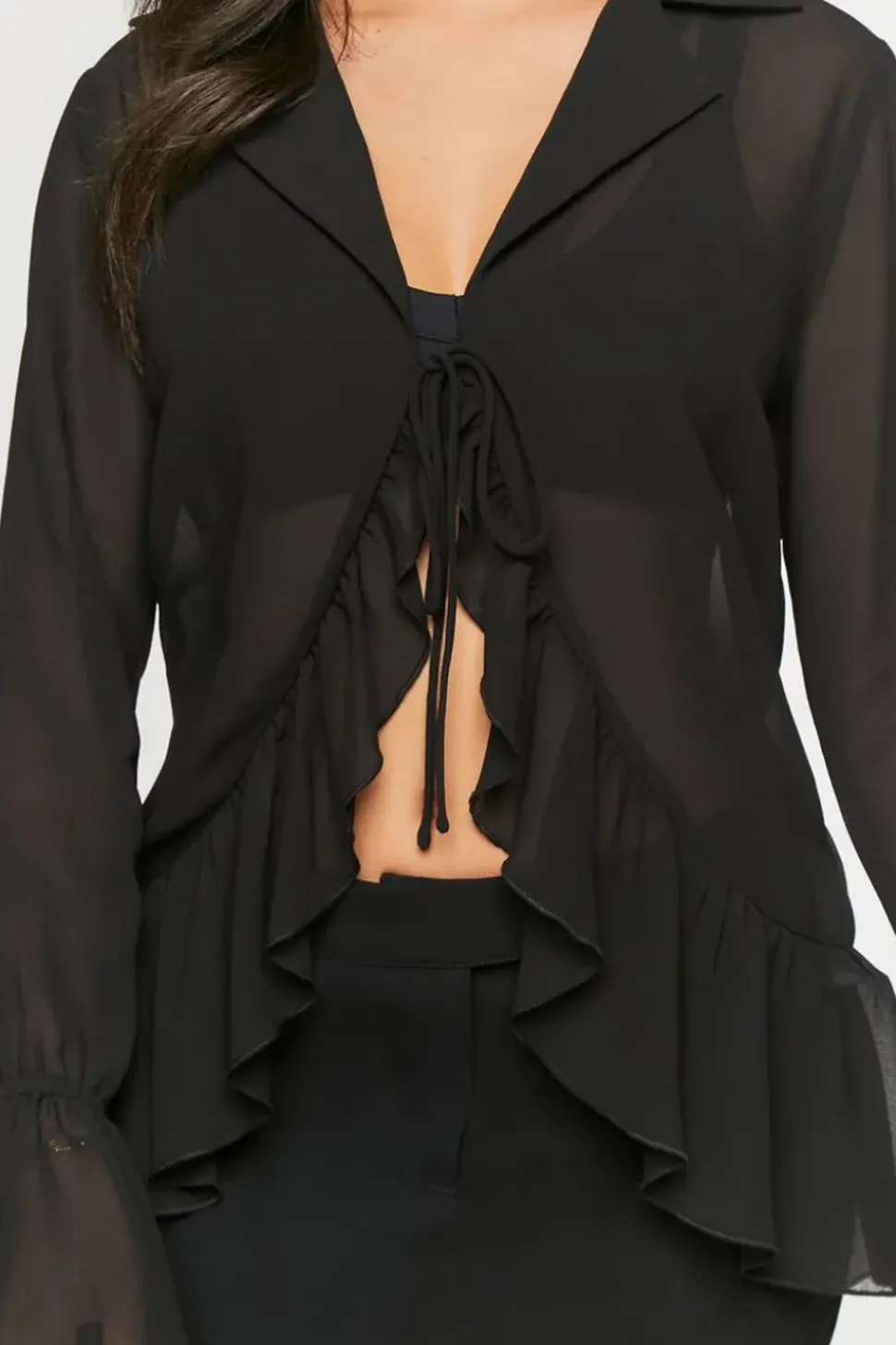 Chiffon Ruffled Tie-Front Top