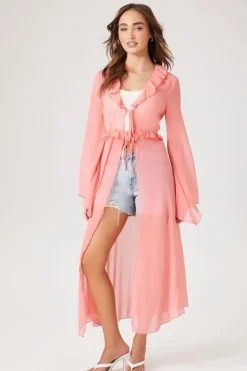 Chiffon Ruffle-Trim Kimono