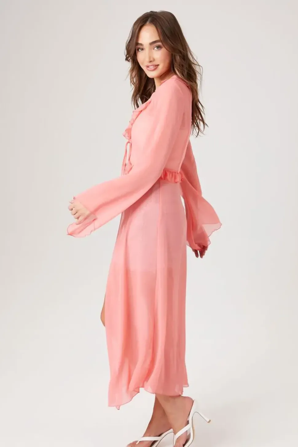 Chiffon Ruffle-Trim Kimono