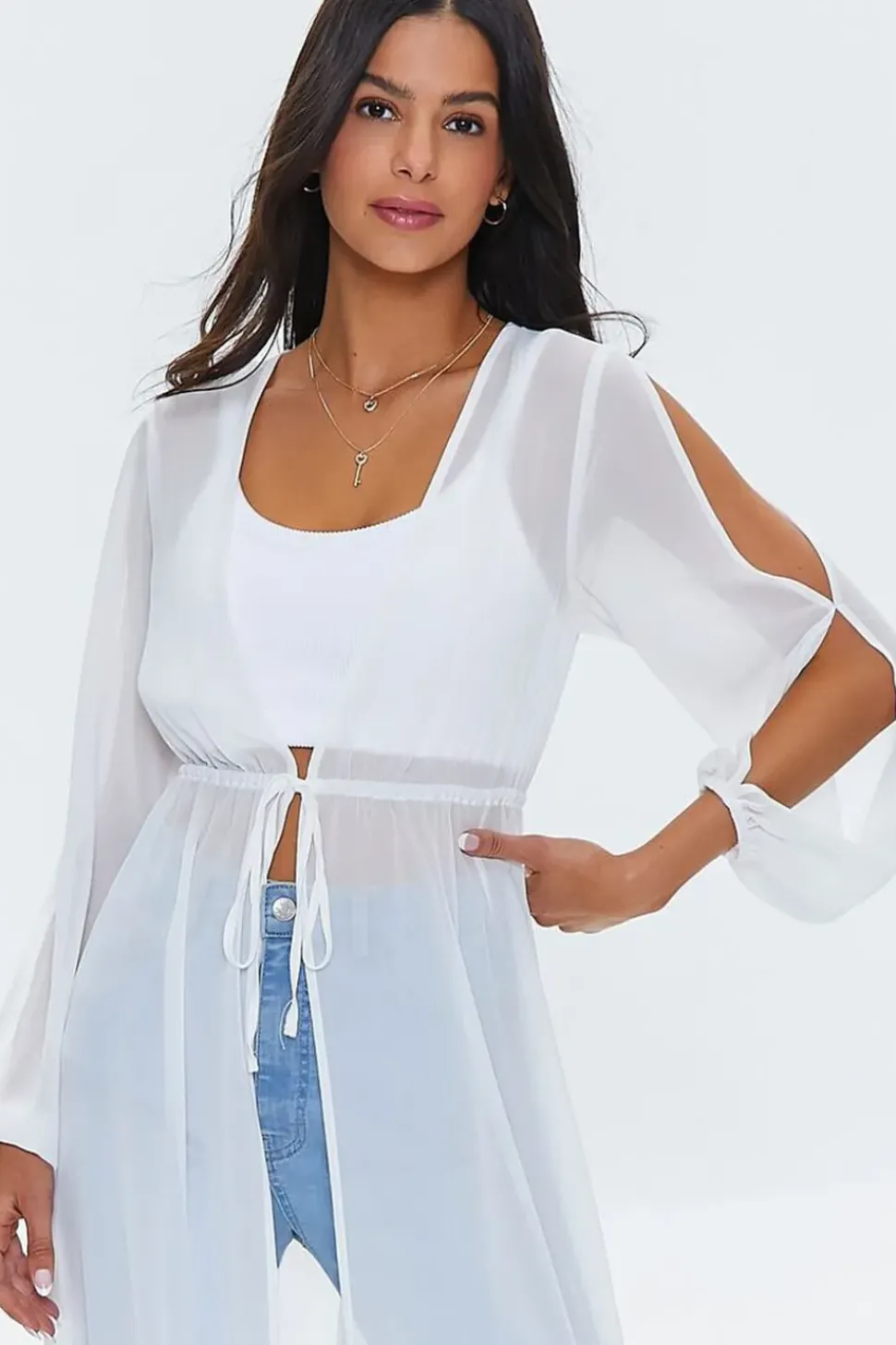 Chiffon Self-Tie Duster Kimono