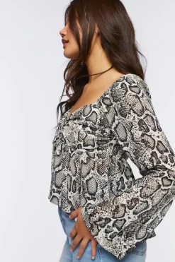 Chiffon Snake Print Split-Hem Top