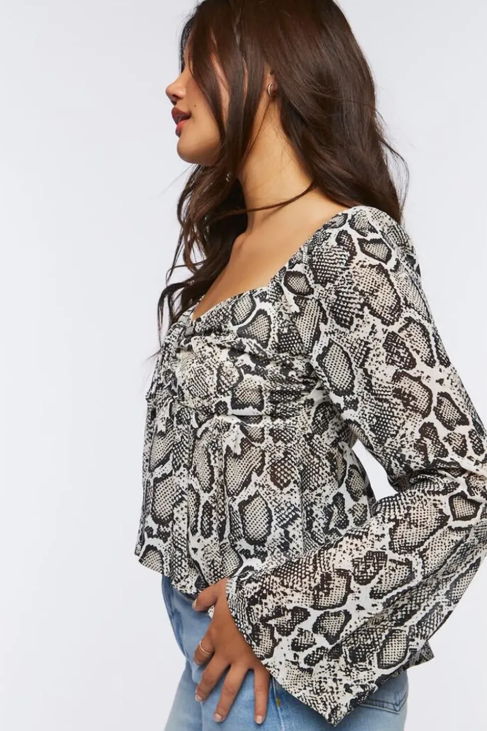 Chiffon Snake Print Split-Hem Top