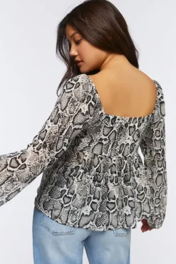 Chiffon Snake Print Split-Hem Top