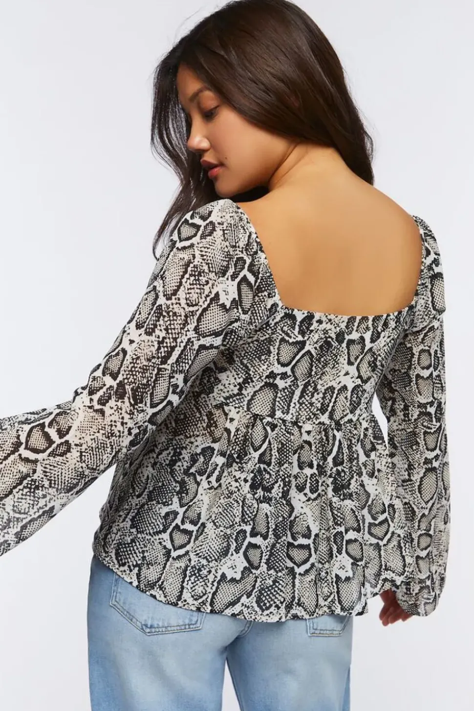 Chiffon Snake Print Split-Hem Top