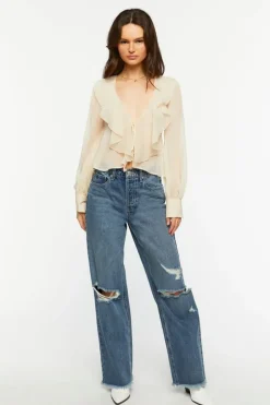 Chiffon Split-Front Flounce Top