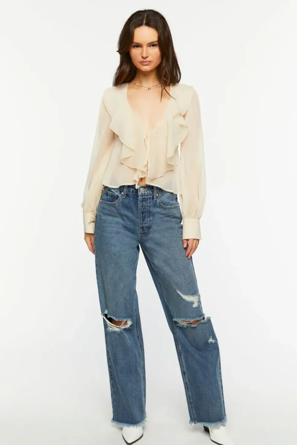 Chiffon Split-Front Flounce Top