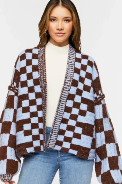 Chunky Checkered Cardigan Sweater