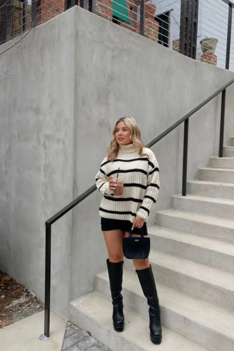 Chunky Striped Turtleneck Sweater