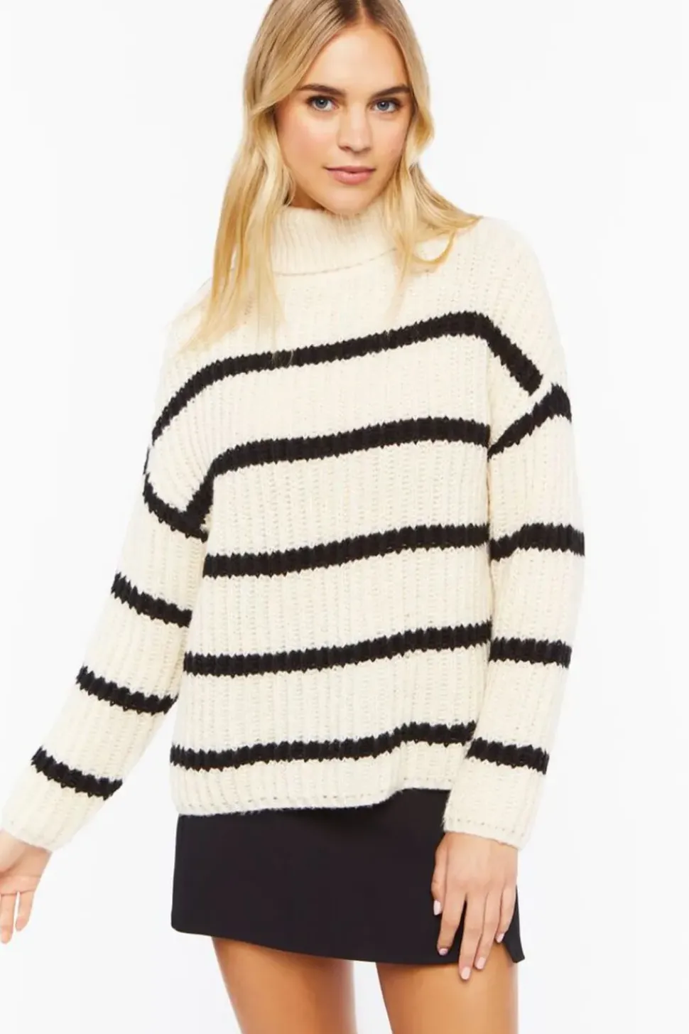 Chunky Striped Turtleneck Sweater