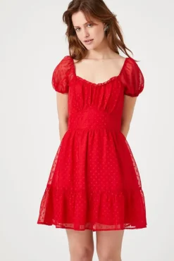 Clip-Dot Fit & Flare Dress