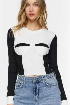 Colorblock Bustier Long-Sleeve Top