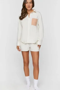 Colorblock Button-Front Pajama Shorts