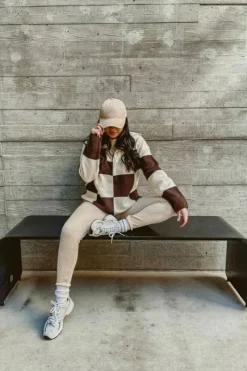 Colorblock Checkered Half-Zip Sweater