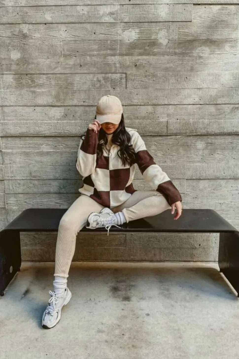 Colorblock Checkered Half-Zip Sweater