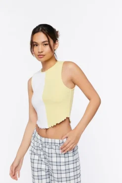 Colorblock Lettuce-Edge Crop Top