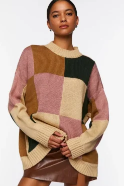 Colorblock Mock Neck Sweater
