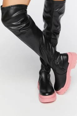 Colorblock Over-The-Knee Lug-Sole Boots