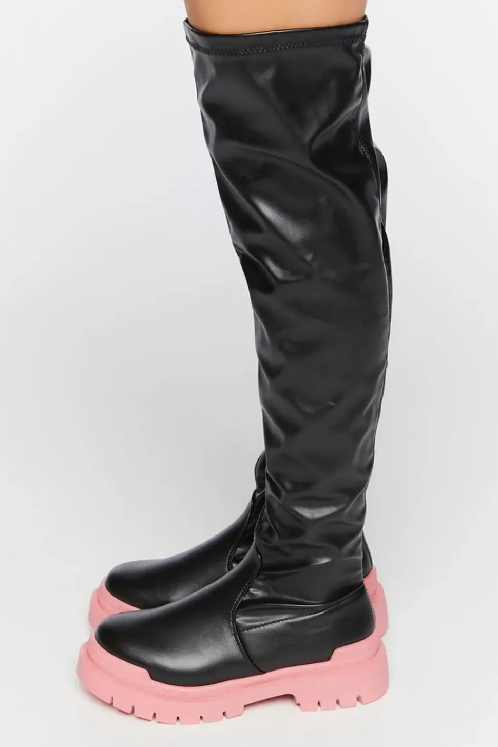 Colorblock Over-The-Knee Lug-Sole Boots