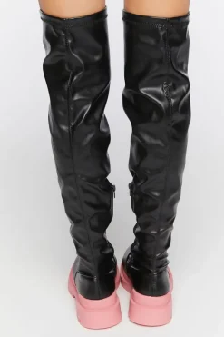 Colorblock Over-The-Knee Lug-Sole Boots