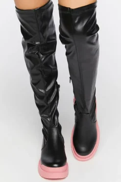 Colorblock Over-The-Knee Lug-Sole Boots