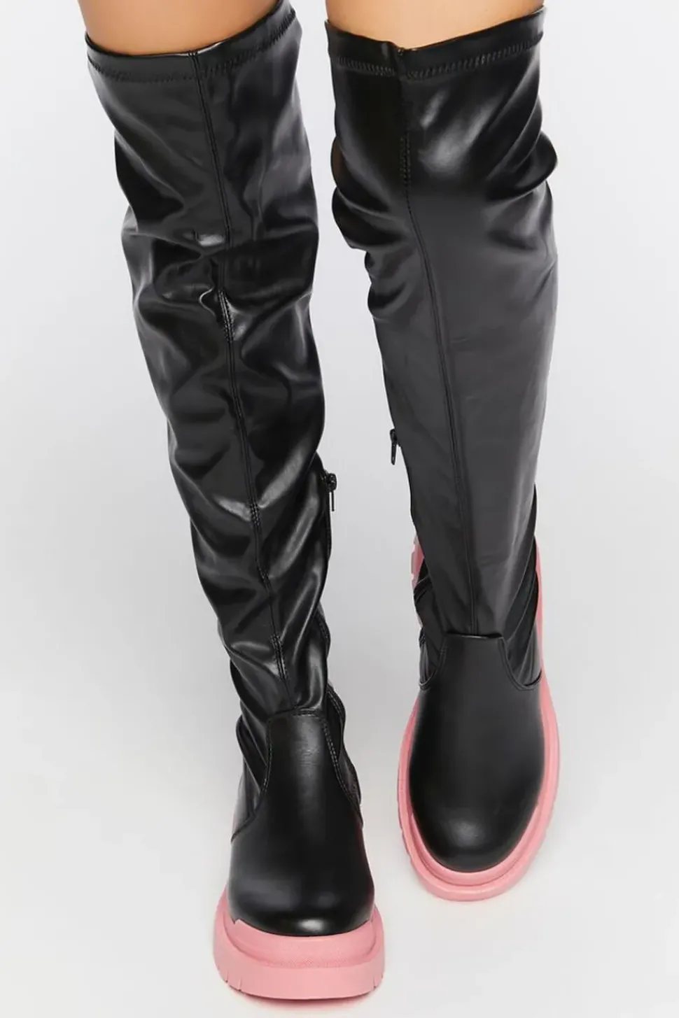 Colorblock Over-The-Knee Lug-Sole Boots