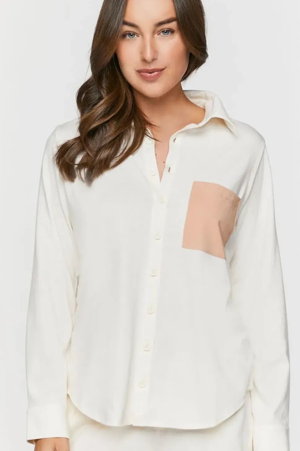 Colorblock Patch-Pocket Pajama Shirt