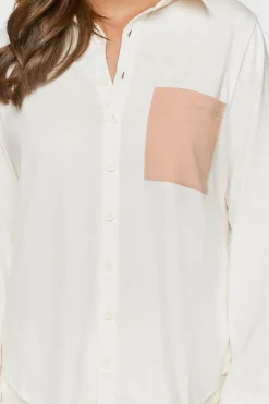 Colorblock Patch-Pocket Pajama Shirt
