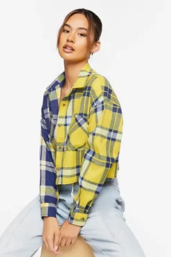 Colorblock Plaid Cropped Shirt