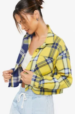 Colorblock Plaid Cropped Shirt