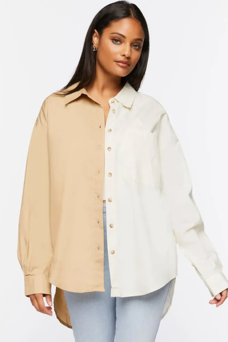 Colorblock Poplin High-Low Shirt