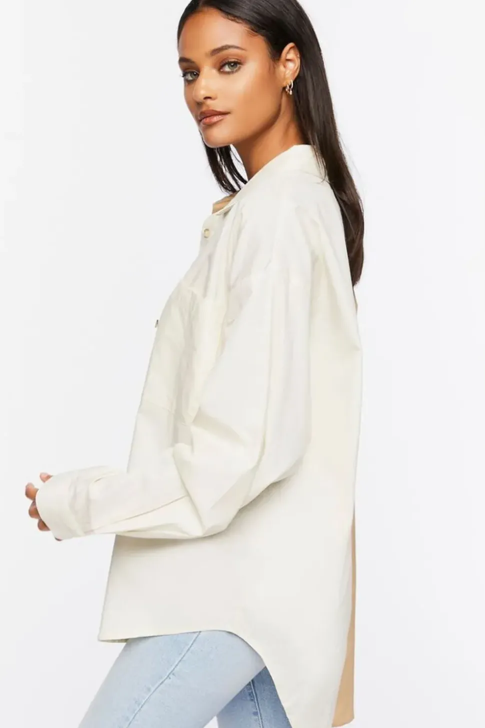 Colorblock Poplin High-Low Shirt