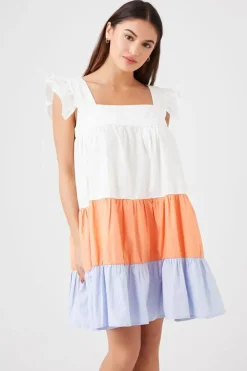 Colorblock Tiered Poplin Mini Dress