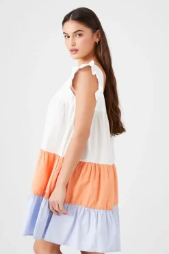 Colorblock Tiered Poplin Mini Dress