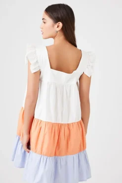 Colorblock Tiered Poplin Mini Dress