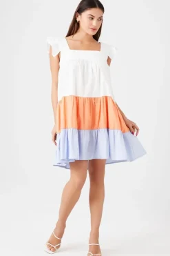 Colorblock Tiered Poplin Mini Dress