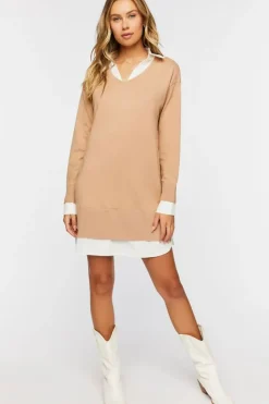 Combo Sweater Shirt Dress