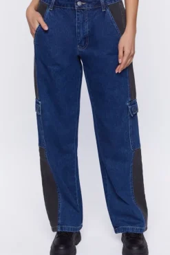 Contrast-Panel High-Rise Dad Jeans
