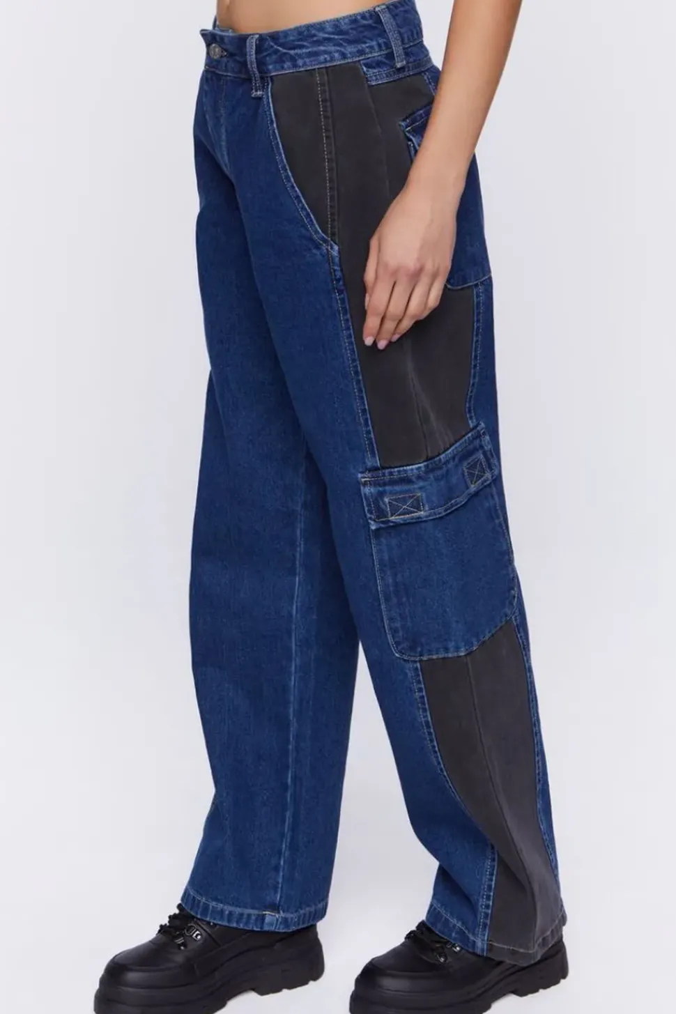 Contrast-Panel High-Rise Dad Jeans