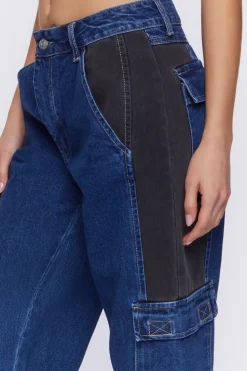 Contrast-Panel High-Rise Dad Jeans