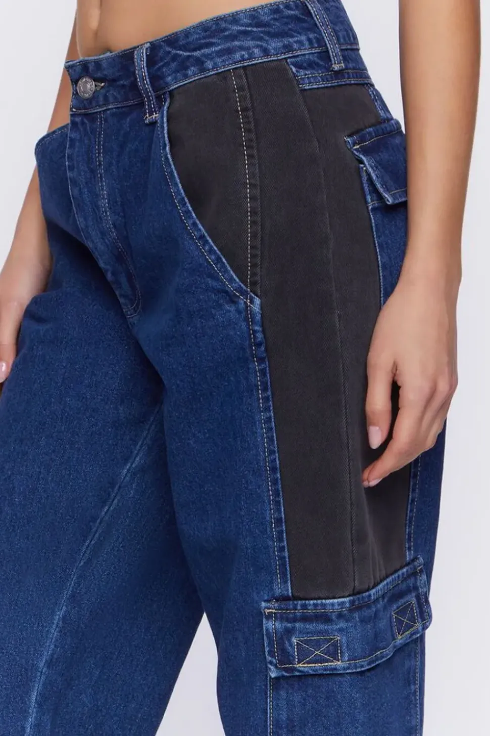 Contrast-Panel High-Rise Dad Jeans