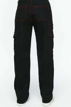 Contrast-Seam Cargo Straight-Leg Pants