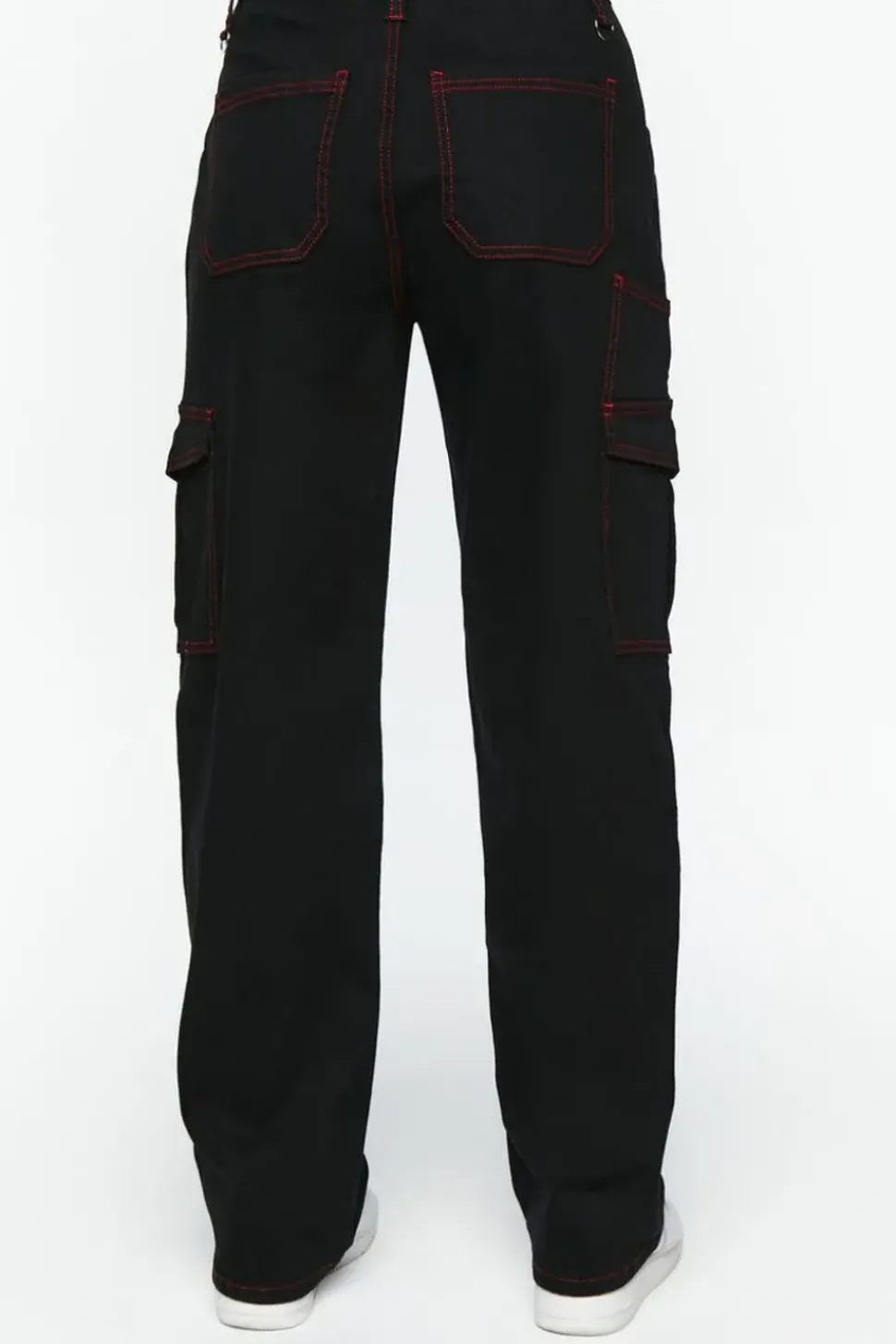 Contrast-Seam Cargo Straight-Leg Pants