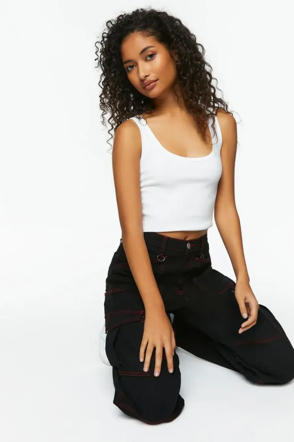 Contrast-Seam Cargo Straight-Leg Pants