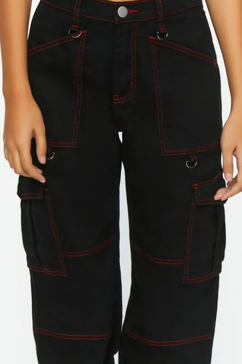 Contrast-Seam Cargo Straight-Leg Pants