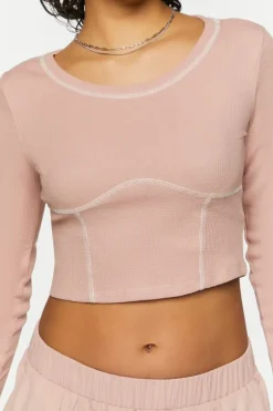 Contrast-Seam Long-Sleeve Crop Top