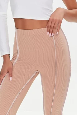 Contrast-Stitch Ribbed Leggings
