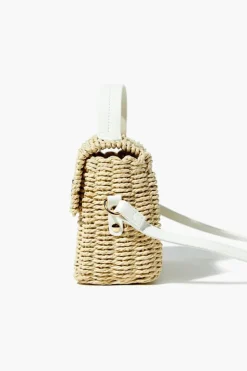 Contrast-Trim Basketwoven Crossbody Bag